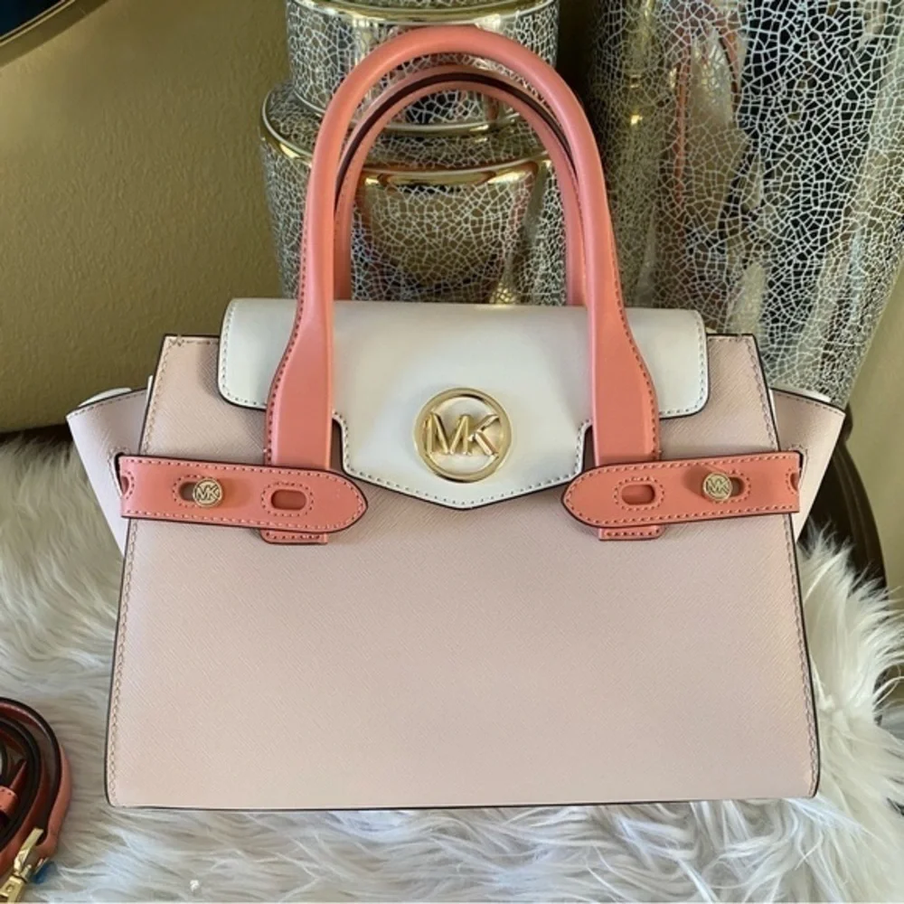 New Michael Kors Carmen Medium Color-Block Belted Satchel bag